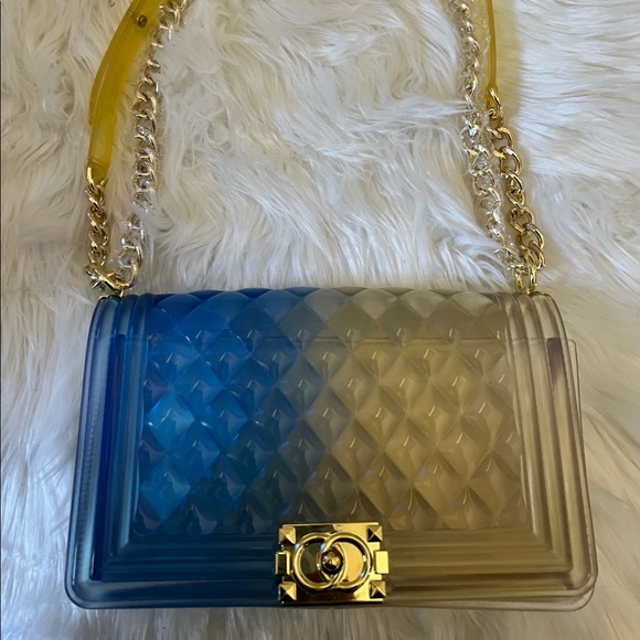 NWOT Yellow and blue ombré jelly bag with chain strap - Picture 1 of 4